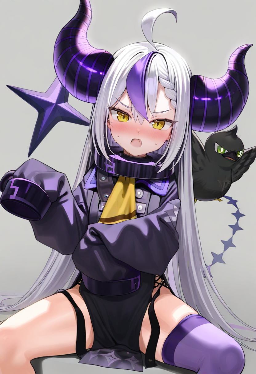 06244-324204874-1girl, la+ darknesss, solo, virtual youtuber, blush, multicolored hair, horns, long hair, yellow eyes, ahoge, thighhighs, sleeve.png